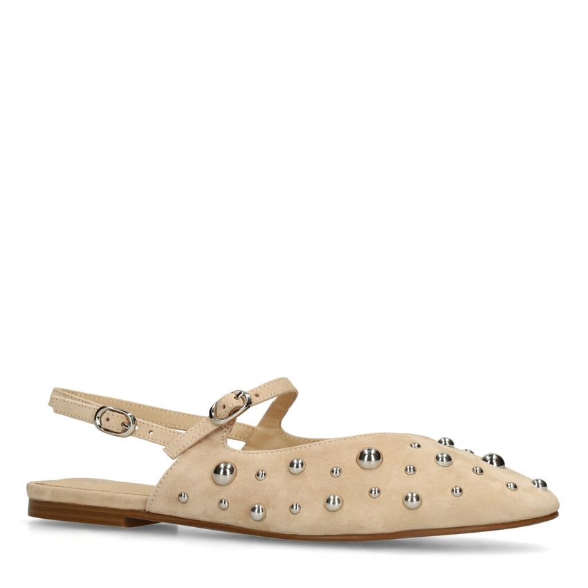 Manfield Beige suède slingbacks met zilveren studs