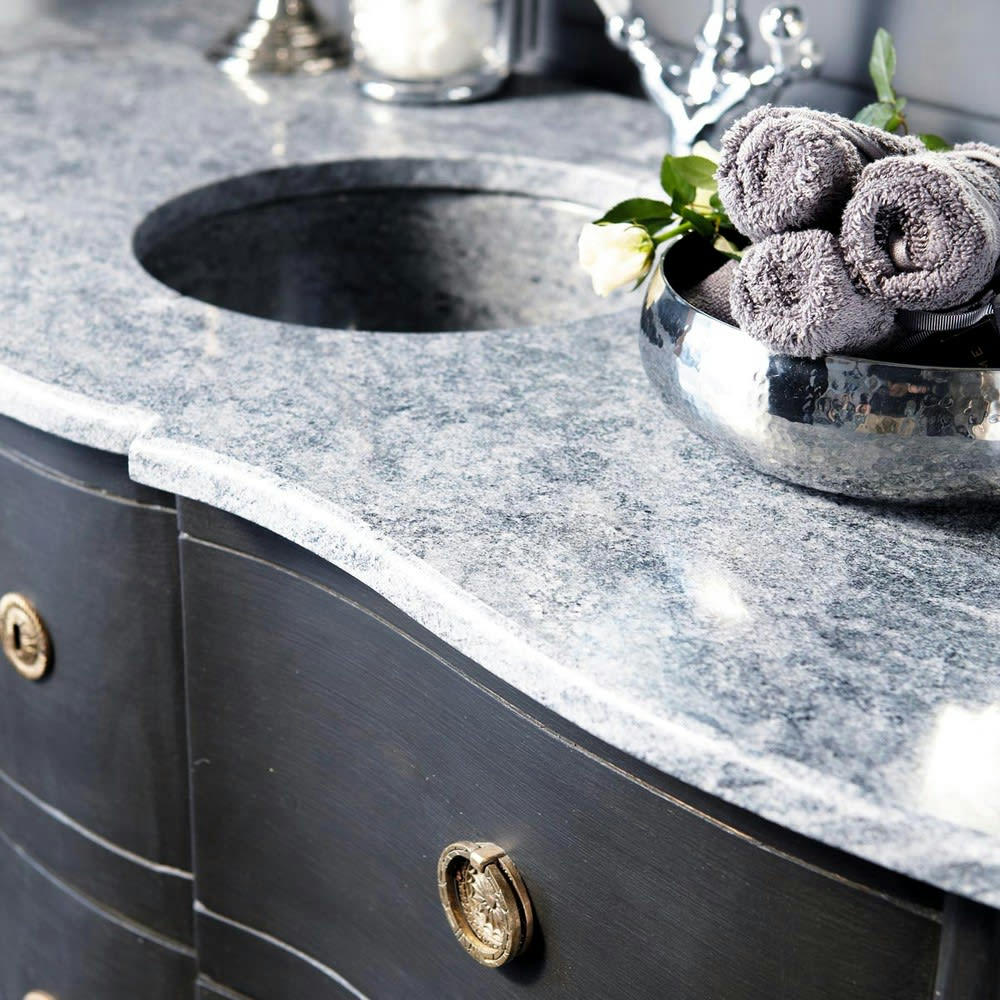 Eugenie - Meuble vasque en manguier noir et pierre