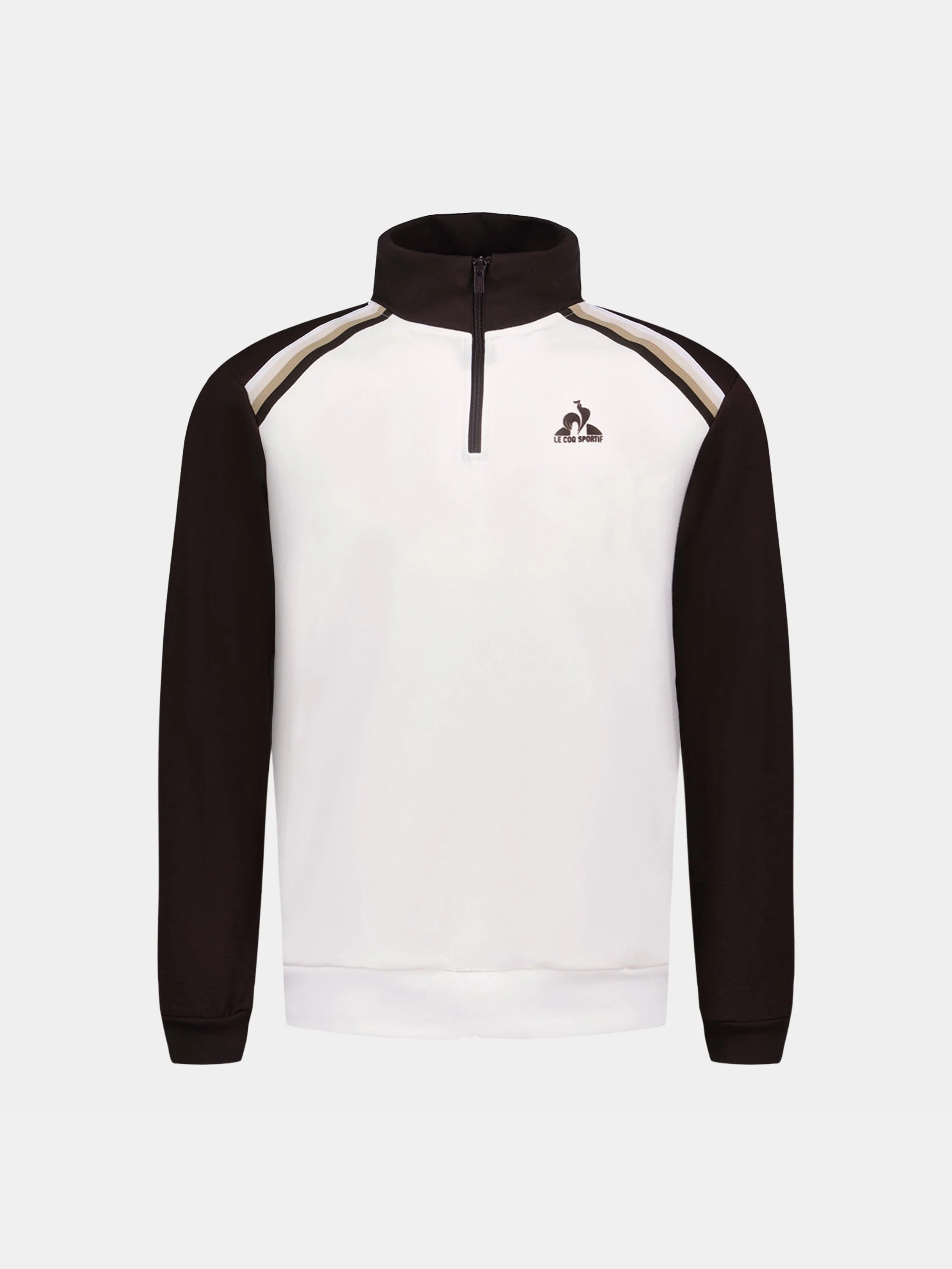 Sweat demi-zippé double face bicolore et bandes épaules tricotées