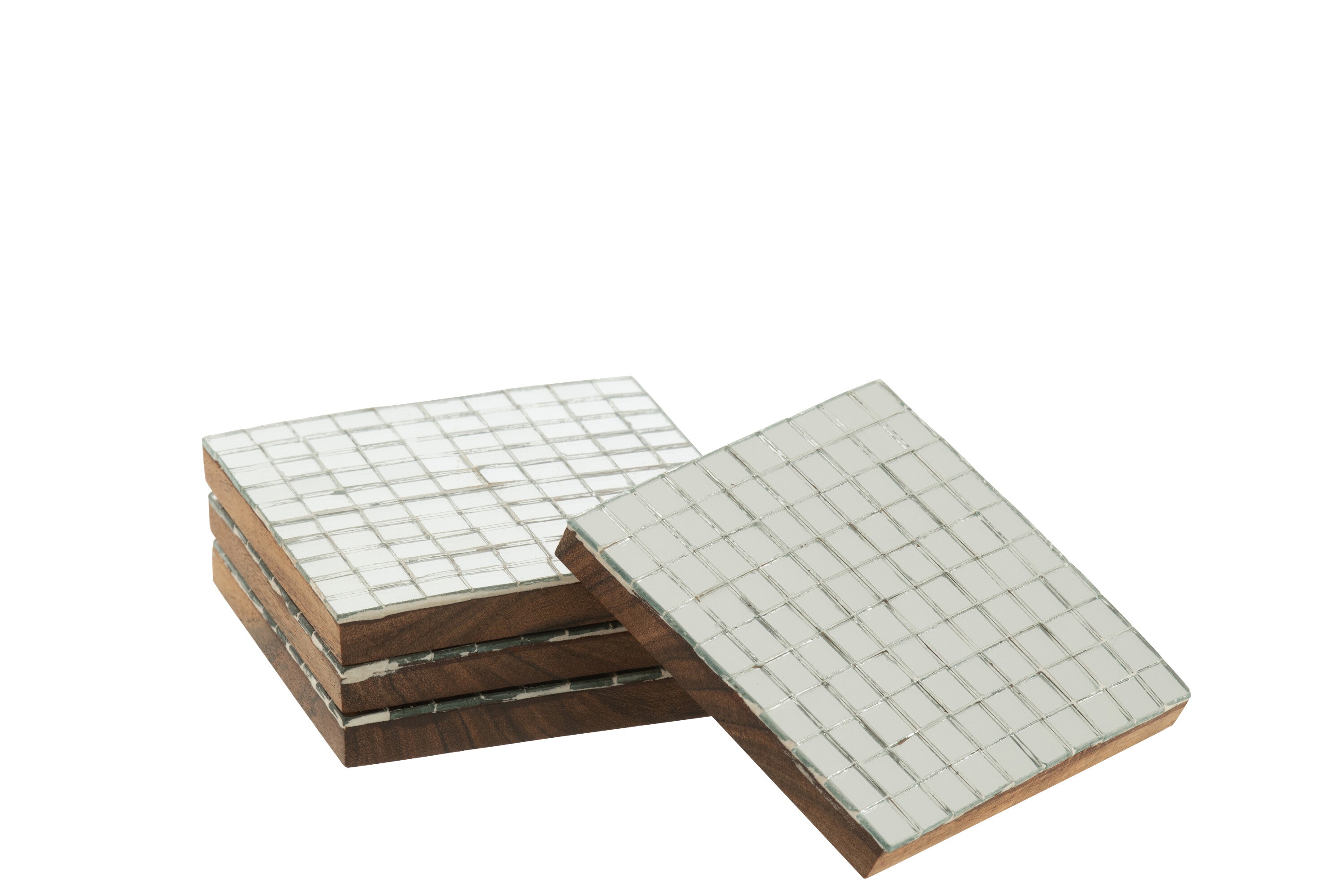 J-Line onderzetter - hout - zilver - doos van 4
