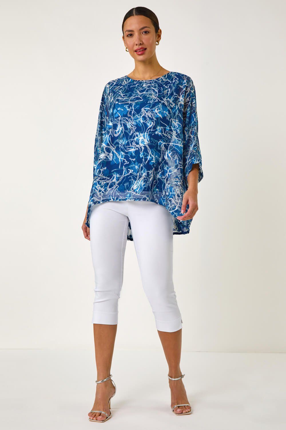 Roman Abstract Print Overlay Tunic Top