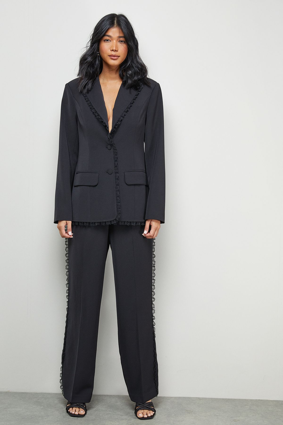 Warehouse Lace Frill Trim Wide Leg Trouser
