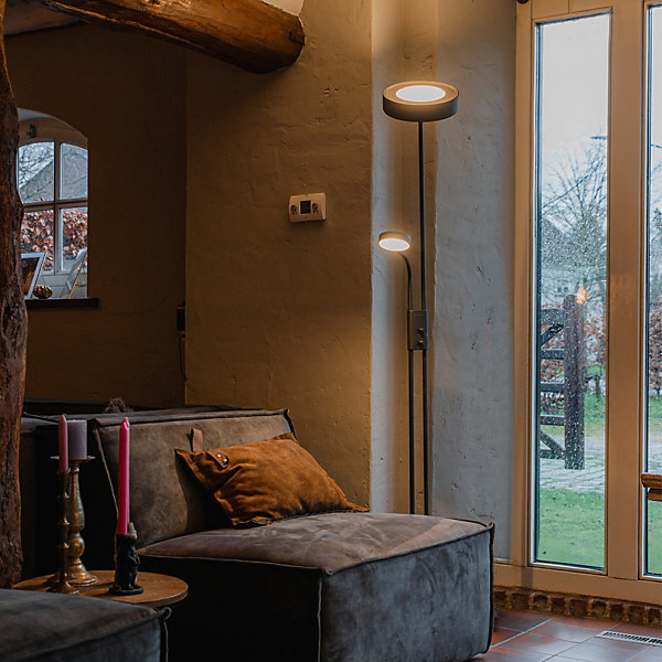 Lampadaire noir avec LED et variateur avec liseuse - Kelso