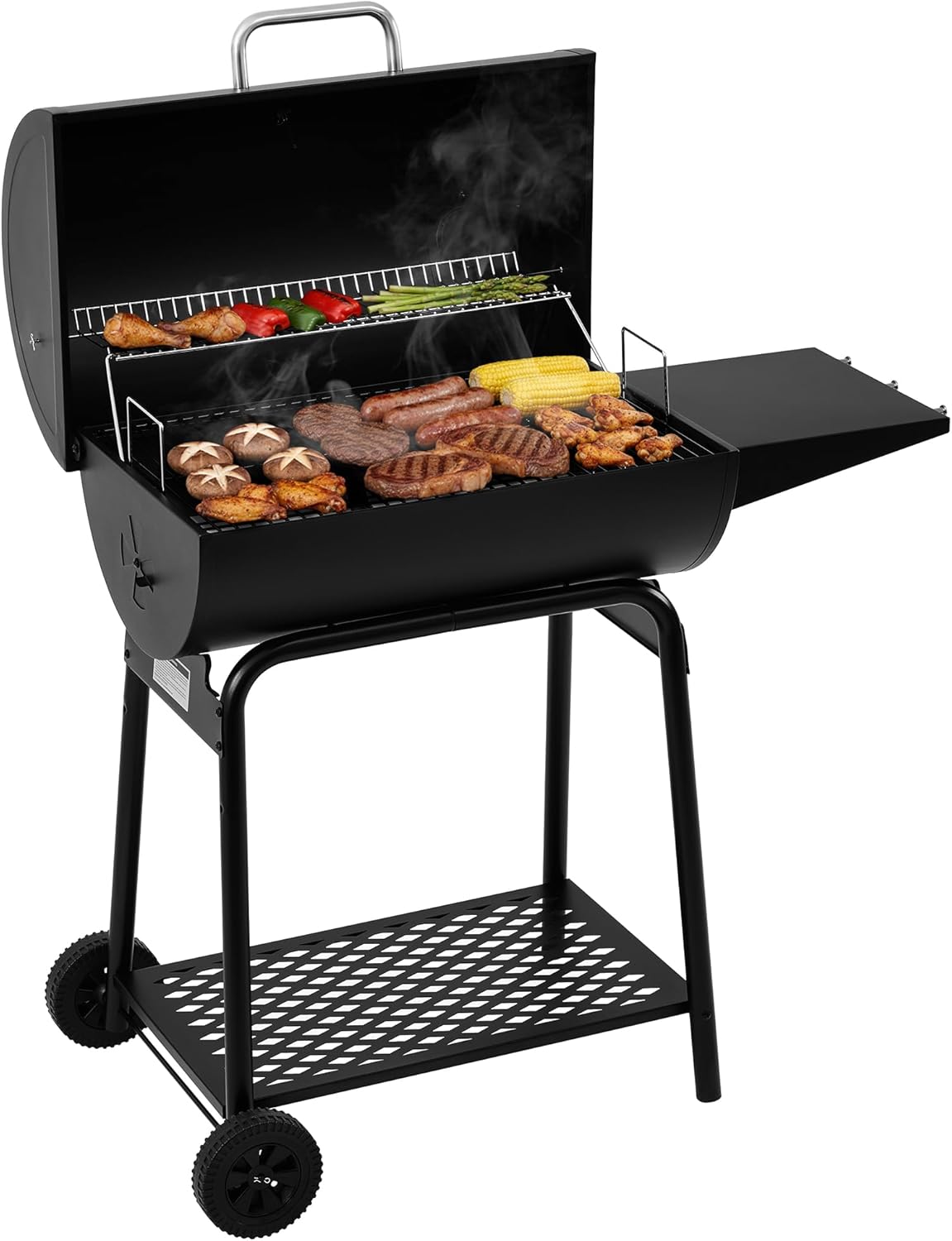 Royal Gourmet CC1830 28 Inch Barrel Charcoal Grill with Warming Rack, Outdoor BBQ Grill with 626 Sq. In. Grilling Space for Backyard, Patio and Parties, Black