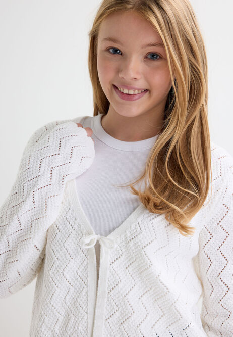 Older Girls White Tie Front Cardigan