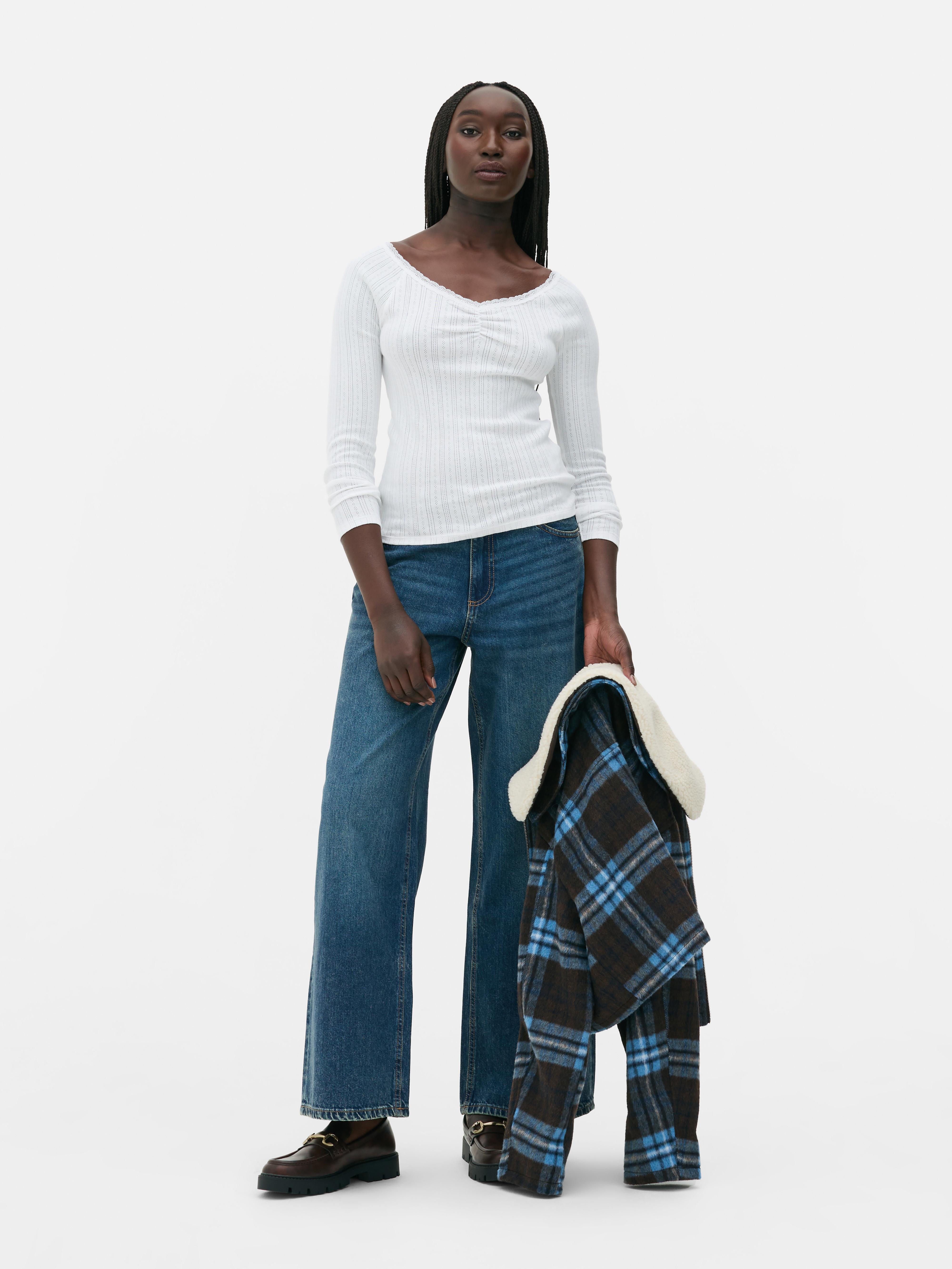 Rita Ora Lace Pointelle Long Sleeve Top