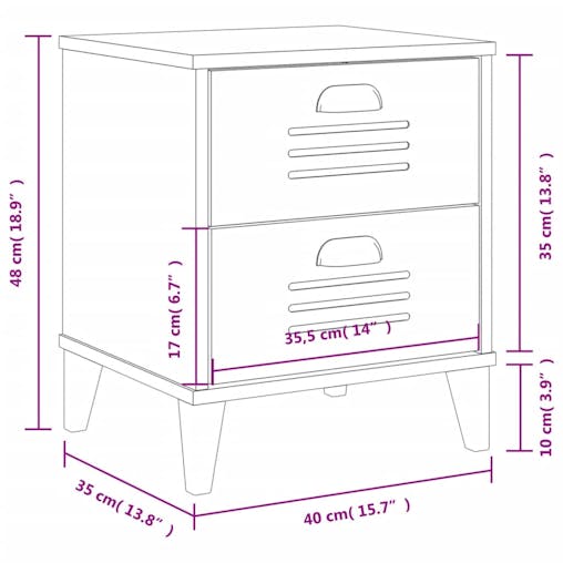NNEVL Bedside Cabinet VIKEN White Solid Wood Pine