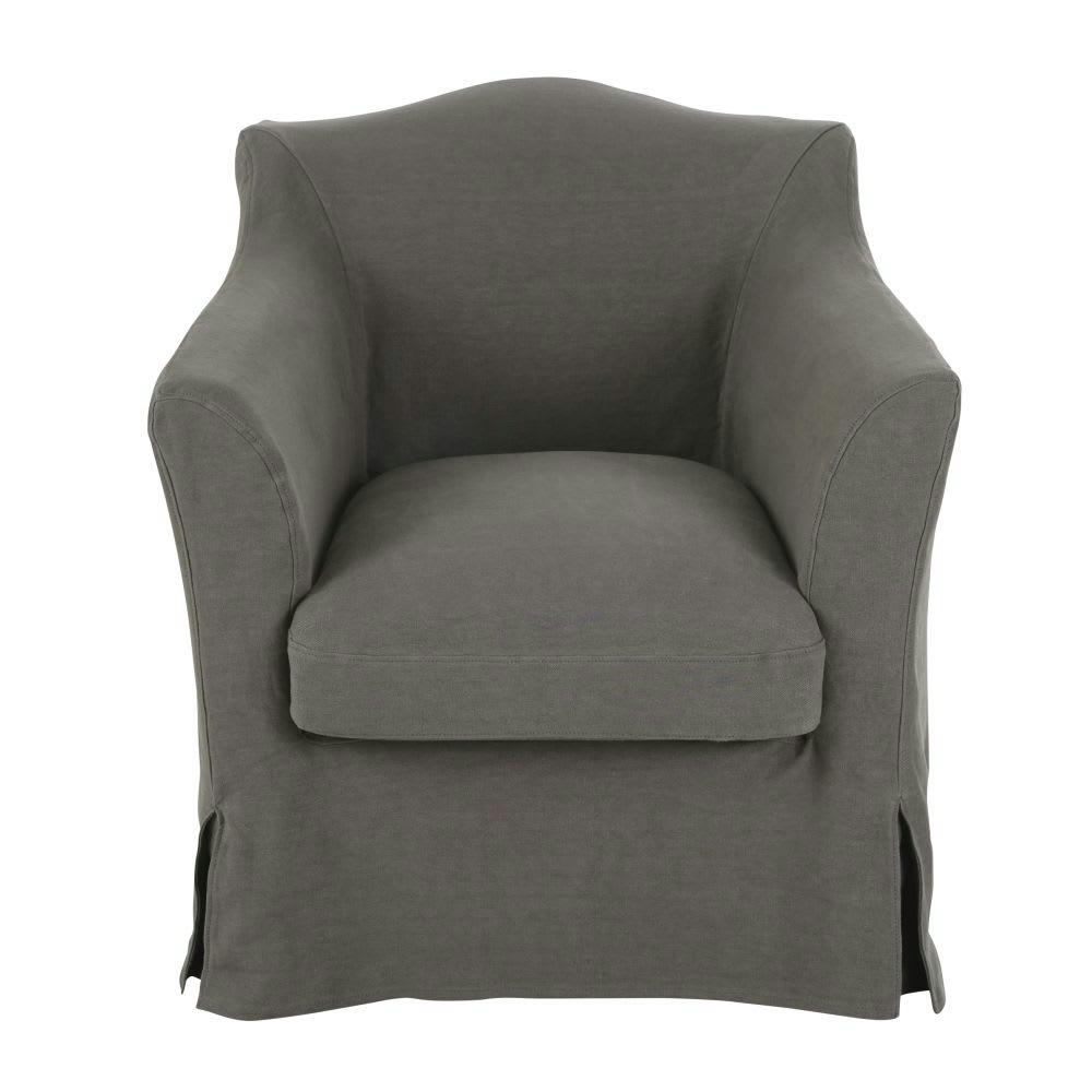 Anaelle - Fauteuil en lin gris effet vieilli