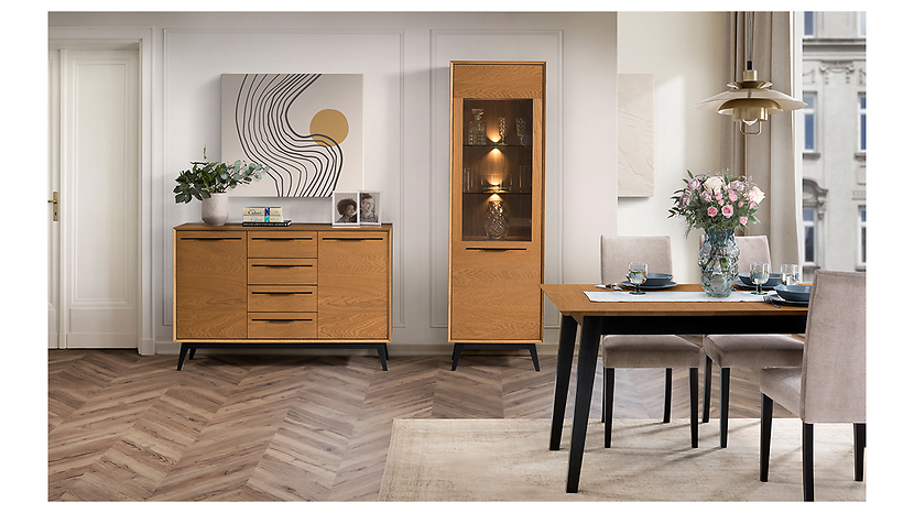 Witryna Lazure 60 cm z drzwiami i LED dąb rustical karmelowy