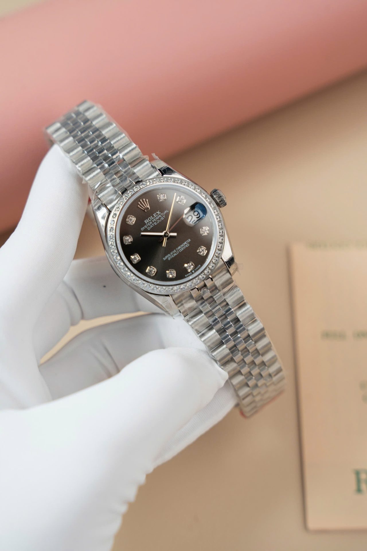 Rolex Datejust 316L Steel Grey Dial CZ Diamonds 31mm Jub AAA Replica