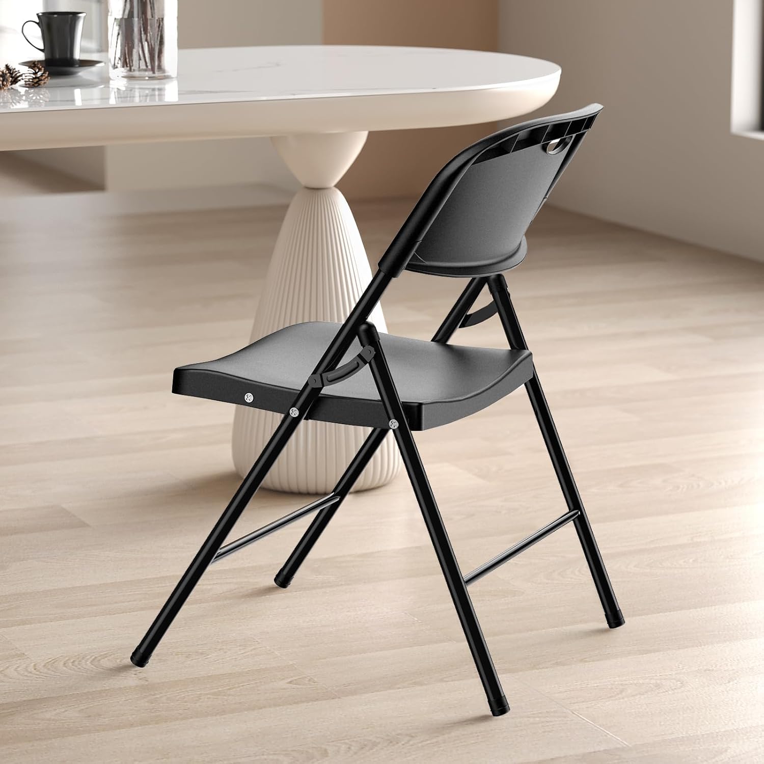 Nazhura 350 Weight Limit Heavy Duty Plastic Folding Chair with Reinfoced Steel Frame for Indoor and Outdoor, Wedding, Party, Restaurant, Meeting Room, Patio and Garden (8, Black)