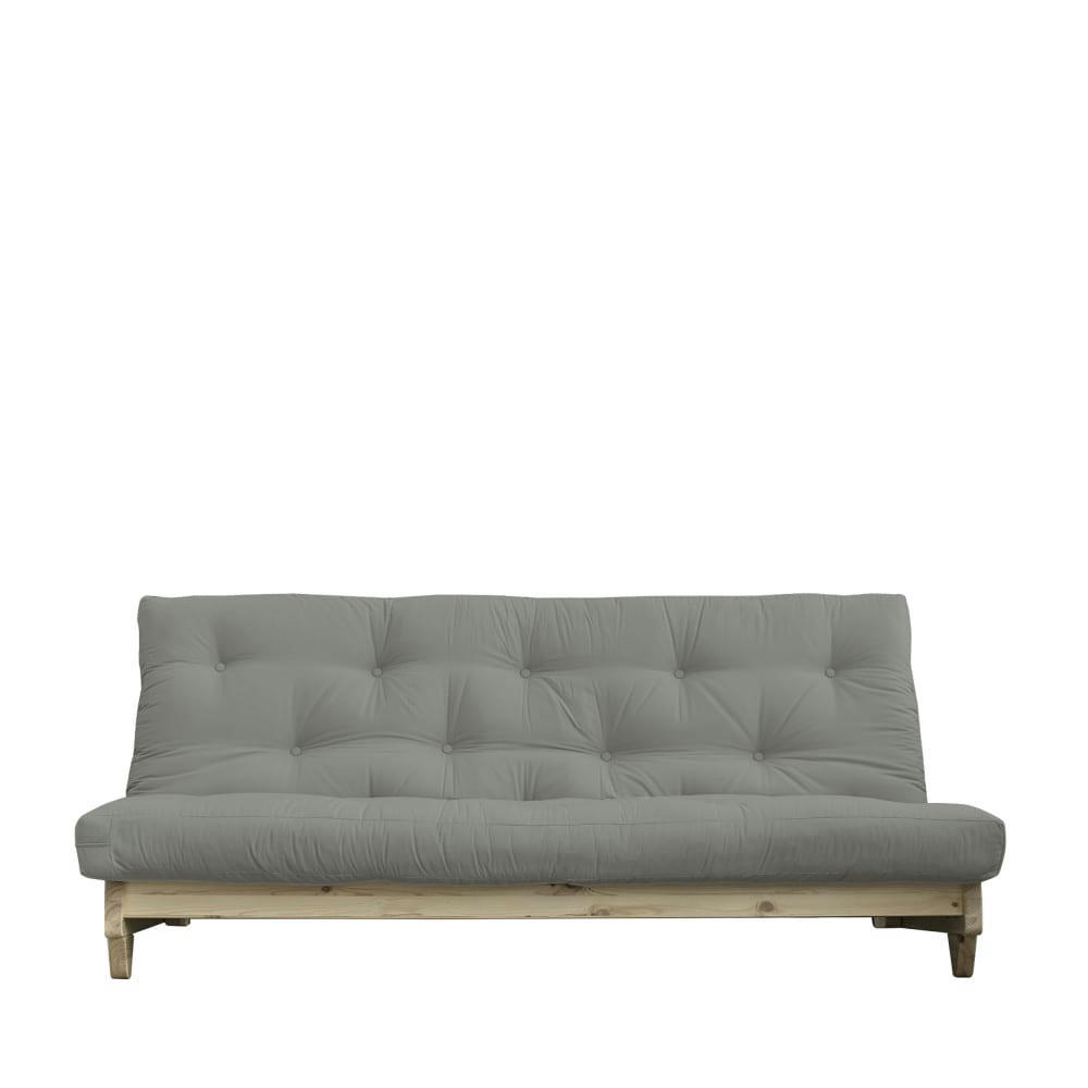 FRESH - Canapé convertible en bois naturel et tissu gris 2 places