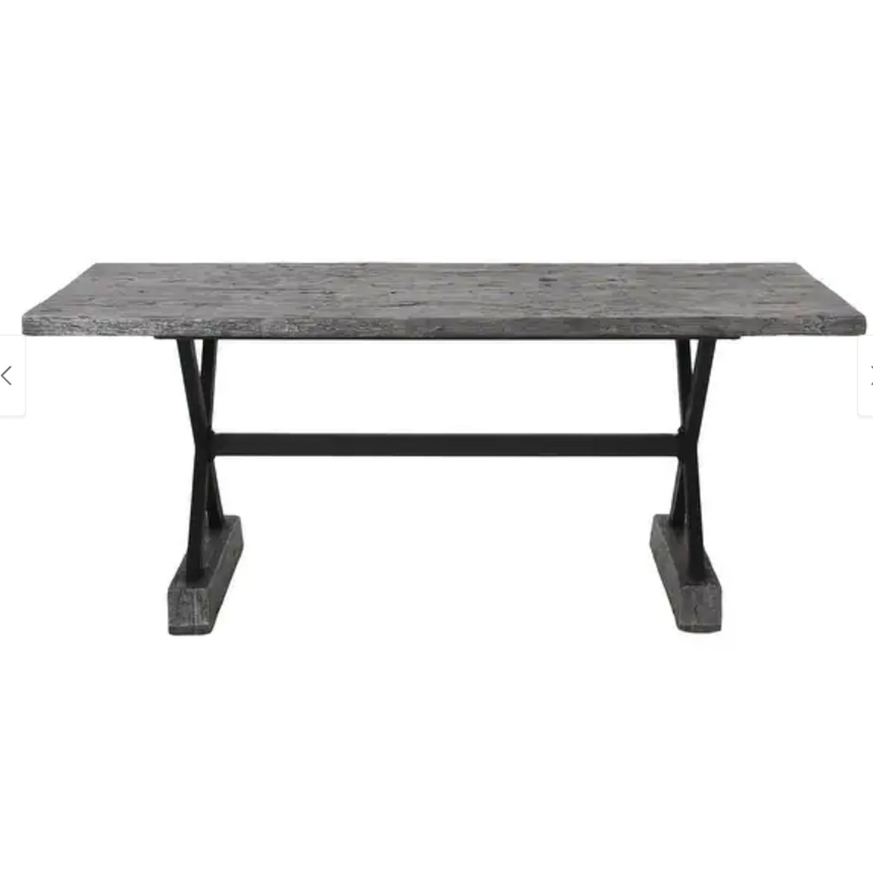 Outdoor Dining Table, 70 Inch Rectangular Concrete Top, Brown Metal Frame