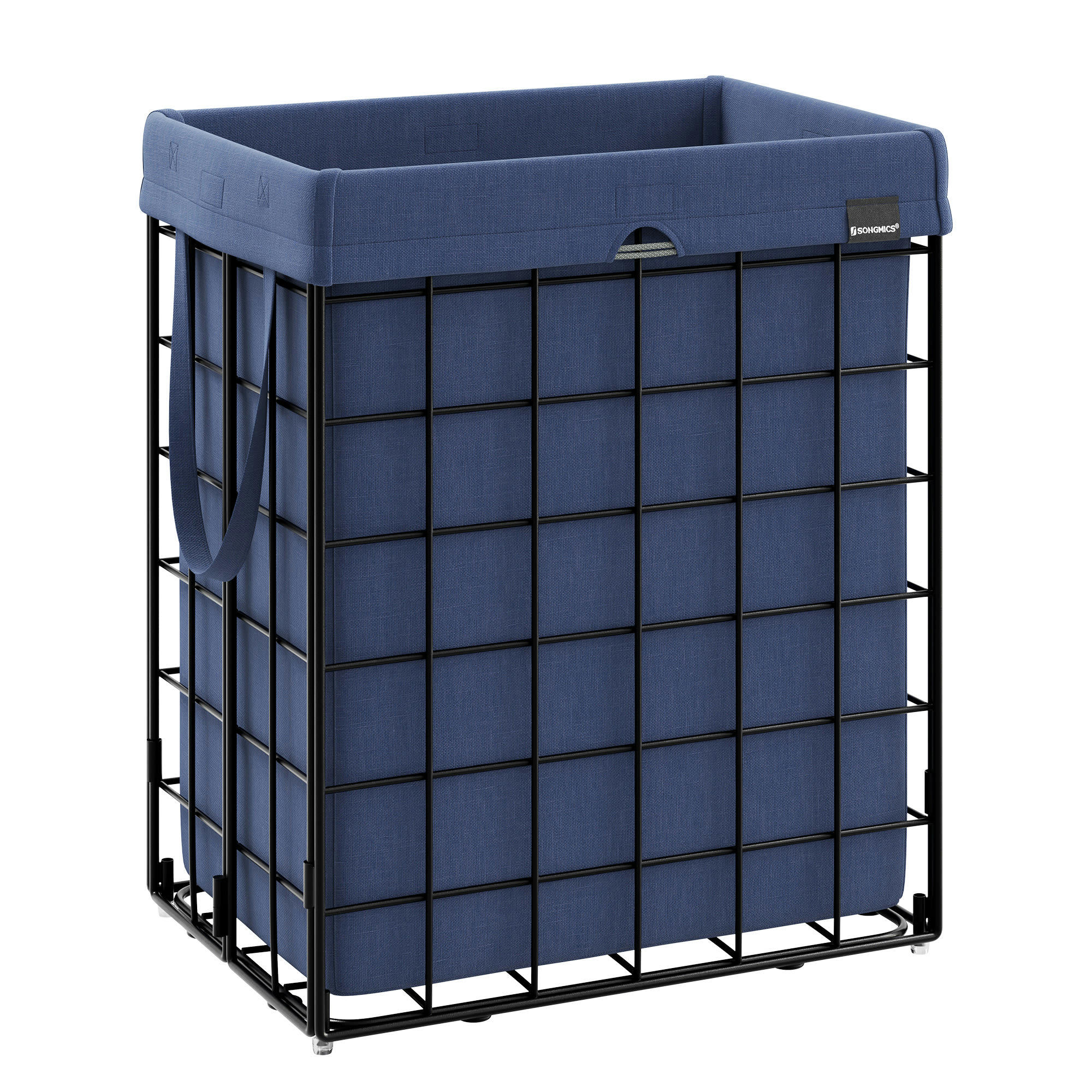 90L - Panier à linge sale 90L en métal noir et bleu anthracite