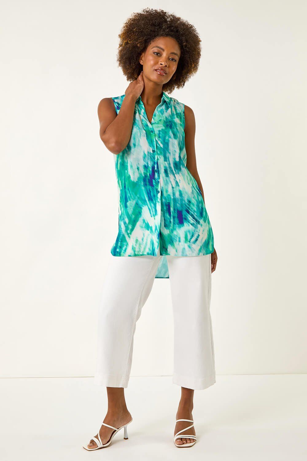Roman Abstract Print Button Longline Blouse