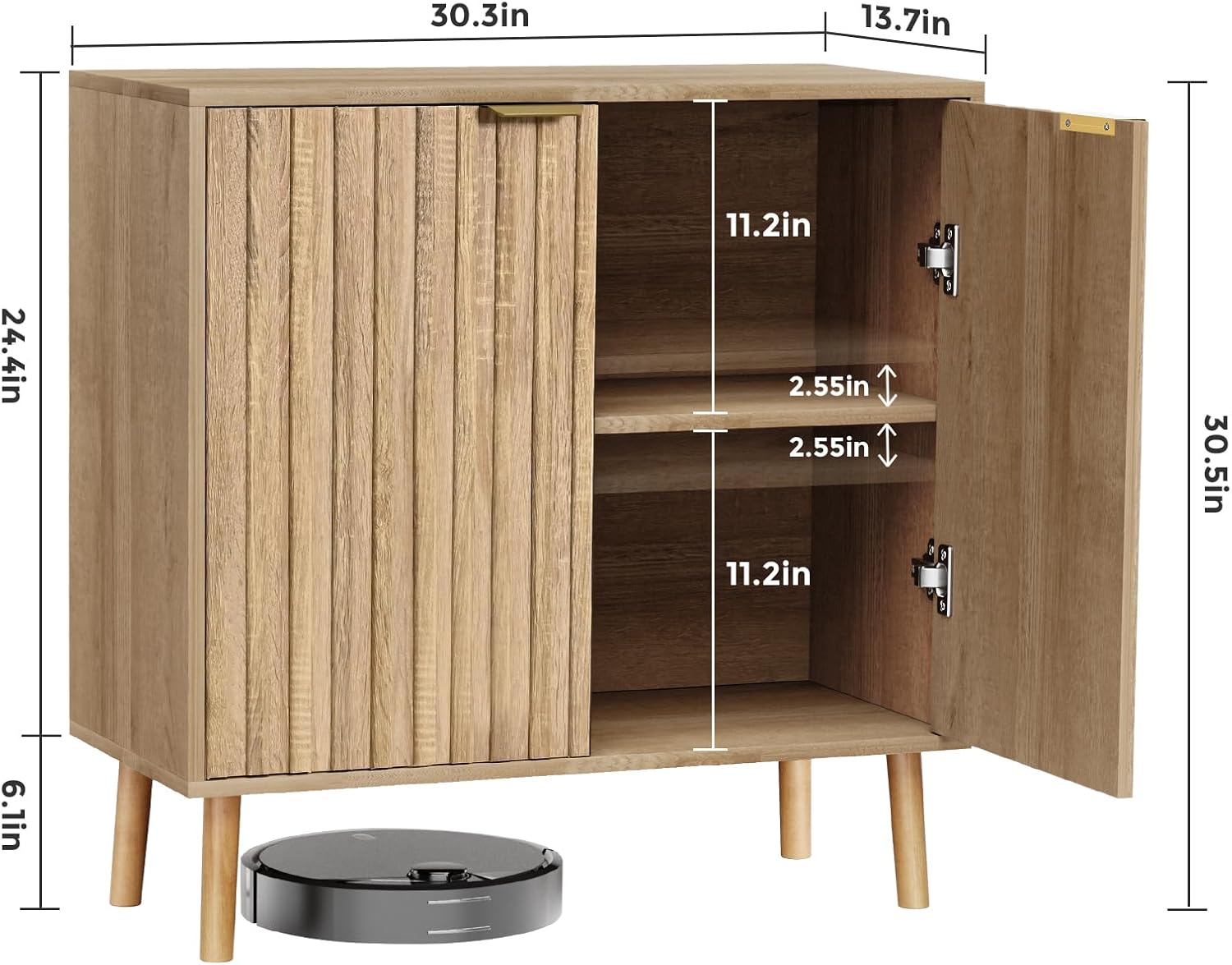 Vrullu Fluted Storage Cabinet, Free Standing Buffet, Wood Sideboard, Multifunctional Accent Storage for Living Room, Hallway, Entryway, Dining Room (1, Oak)
