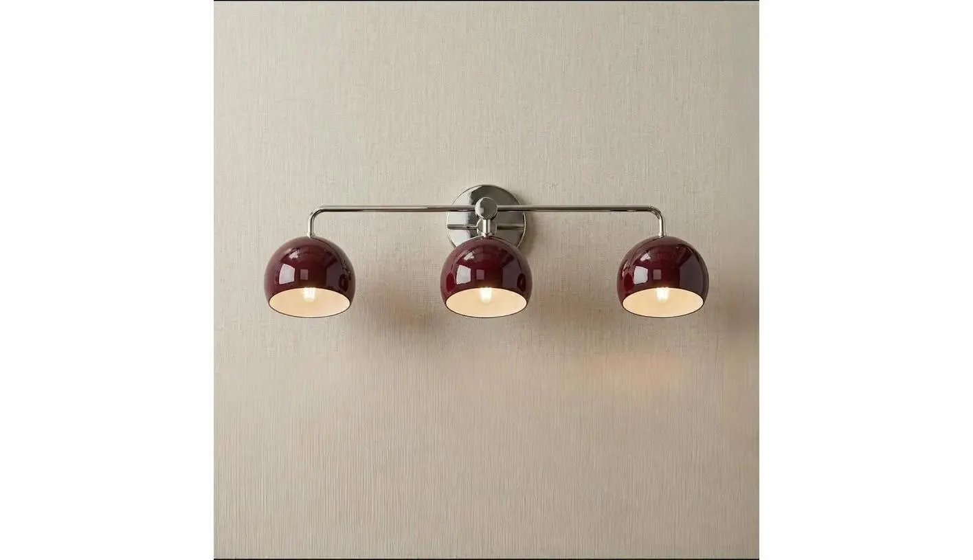 Mid Century Modern Brass Wall Sconce Shades 3 Light Vanity Wall Light Triple Burgundy Wall Lamp