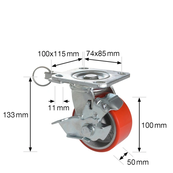 Lenkrolle, silberfarben/rot, BxH: 50 x 135 mm, max. Tragfähigkeit: 230 kg