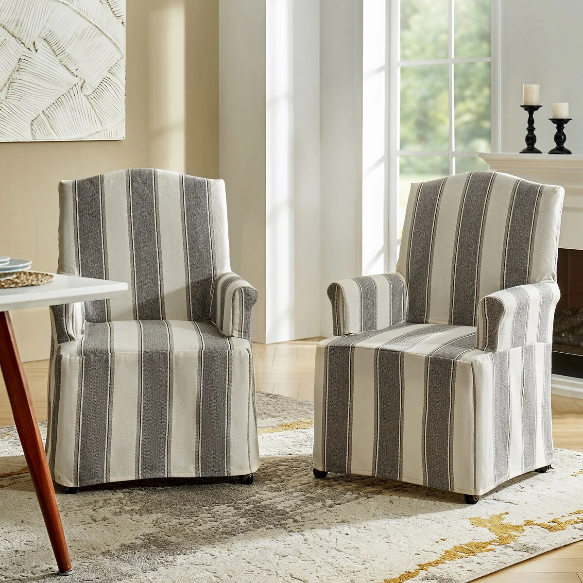 Alethea Upholstered Slipcover Arm Dining Chair with Soild Wood Legs Set of 2 by HULALA HOME