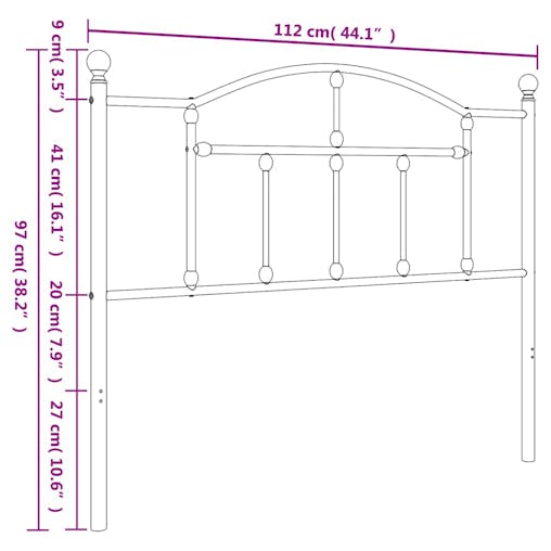 NNEVL Metal Headboard Black 107 cm