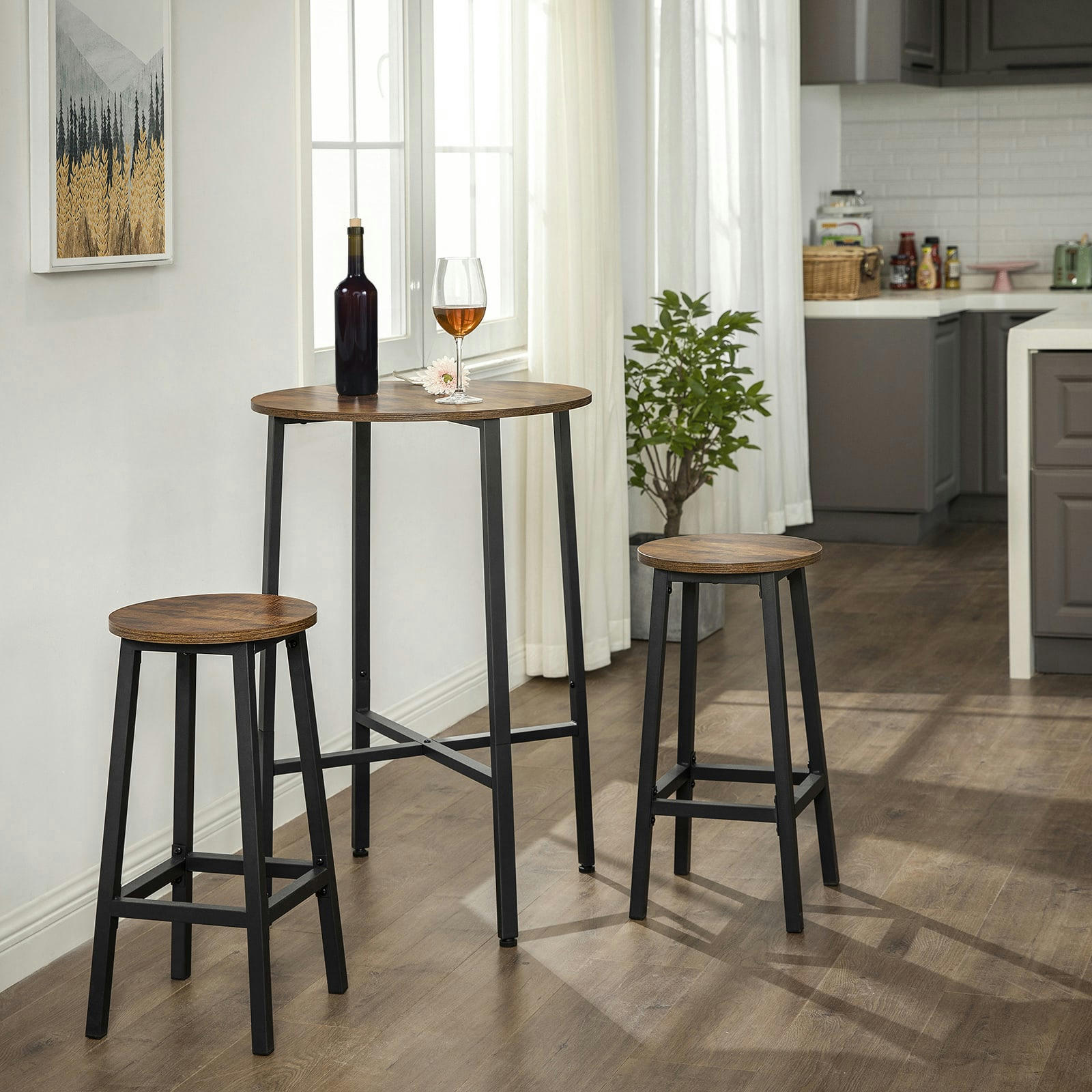 - Tabourets de bar lot de 2 marron rustique et noir
