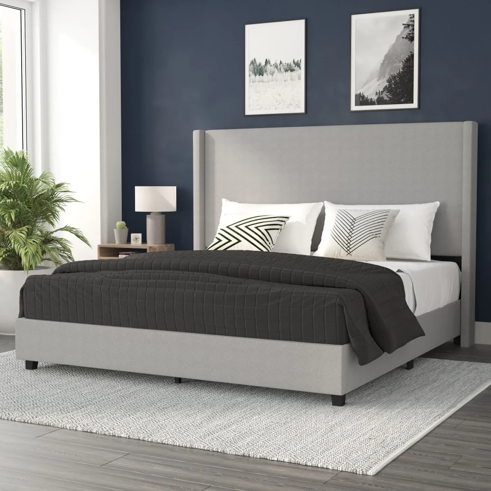 Upholstered Platform Bed with Channel Stitched Headboard