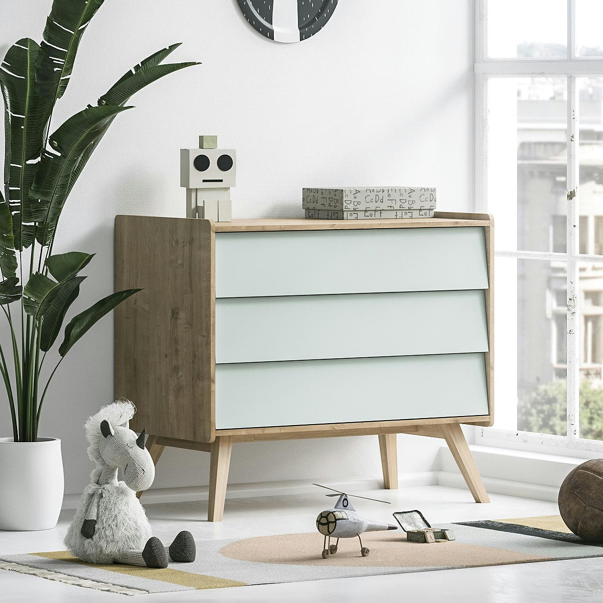 VINTAGE - Commode à langer naturel vert