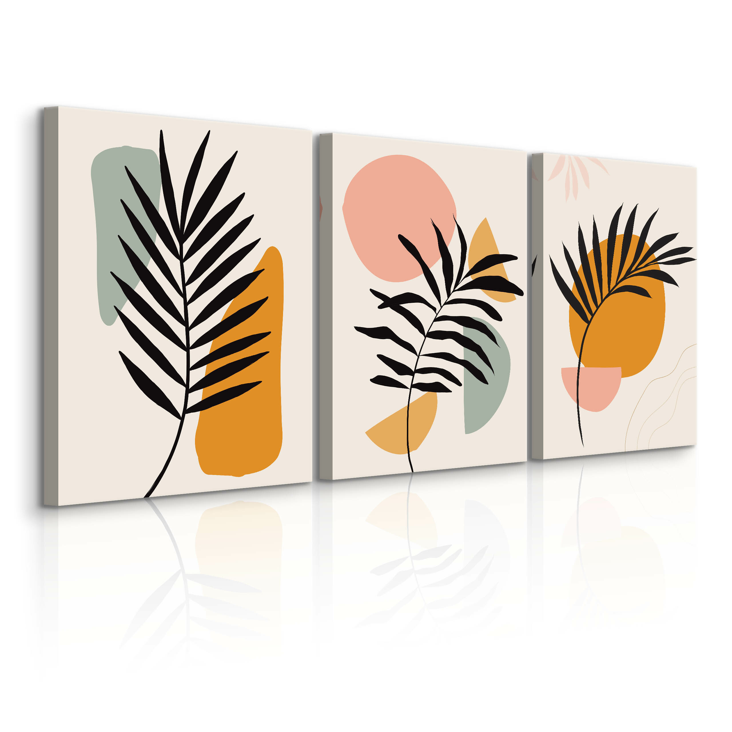 OBRAZY SET LIŚCIE PALMOWE NATURA ABSTRAKCJA BOHO 90x40cm