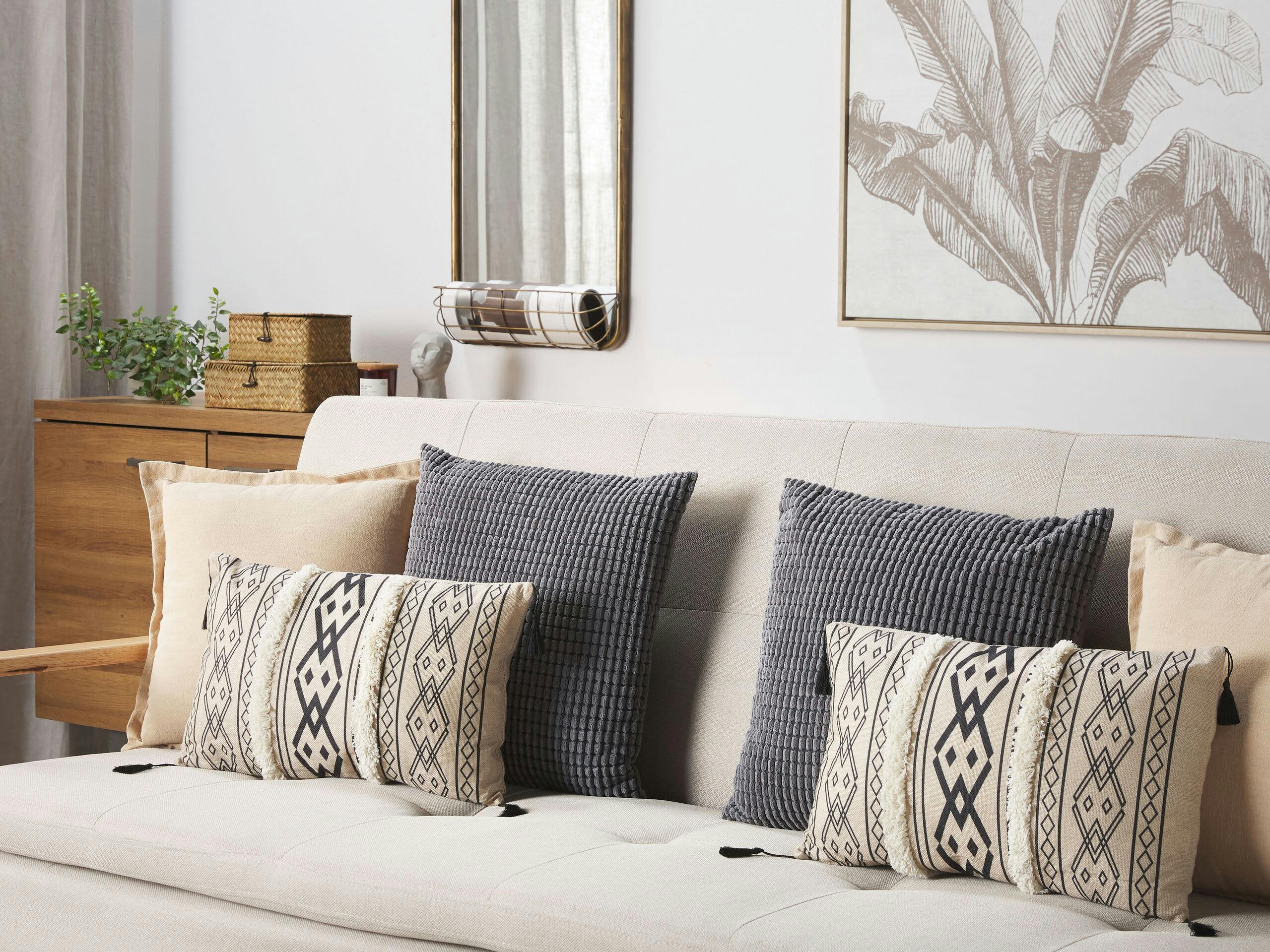 PULMONARIA - Lot de 2 coussin décoratifs en tissu beige 30x7cm