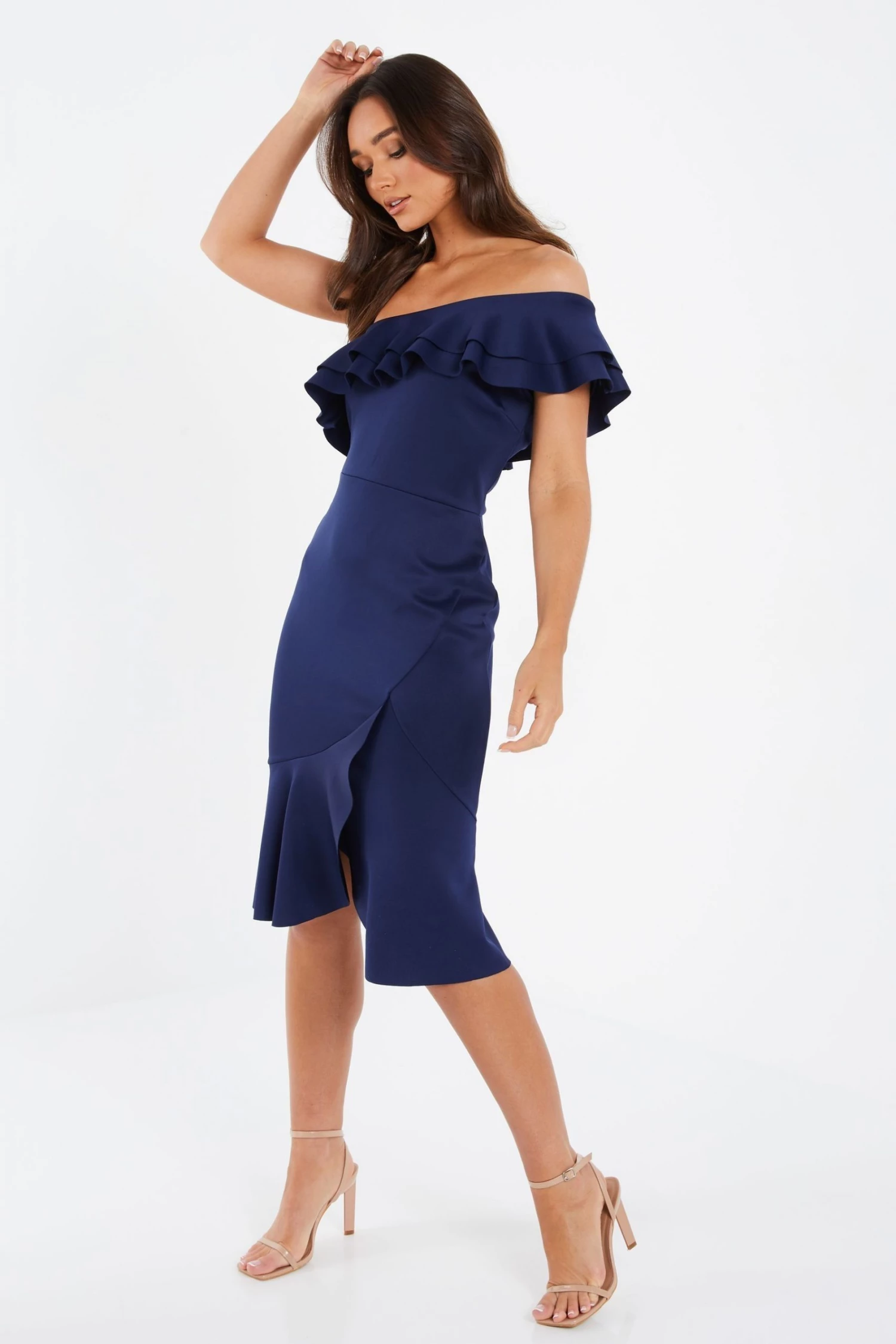Quiz Blue One Shoulder Frill Midi Dress