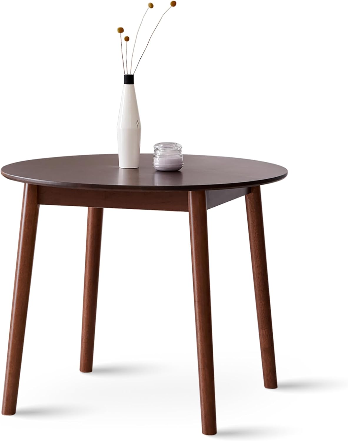 Livinia Aslan 35.4 Round Wooden Dining Table/Mid Century Modern Malaysian Oak Kitchen Table (Walnut)