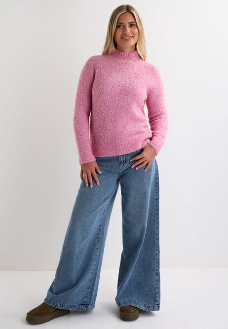 Womens Pink Boucle Wool Blend Jumper