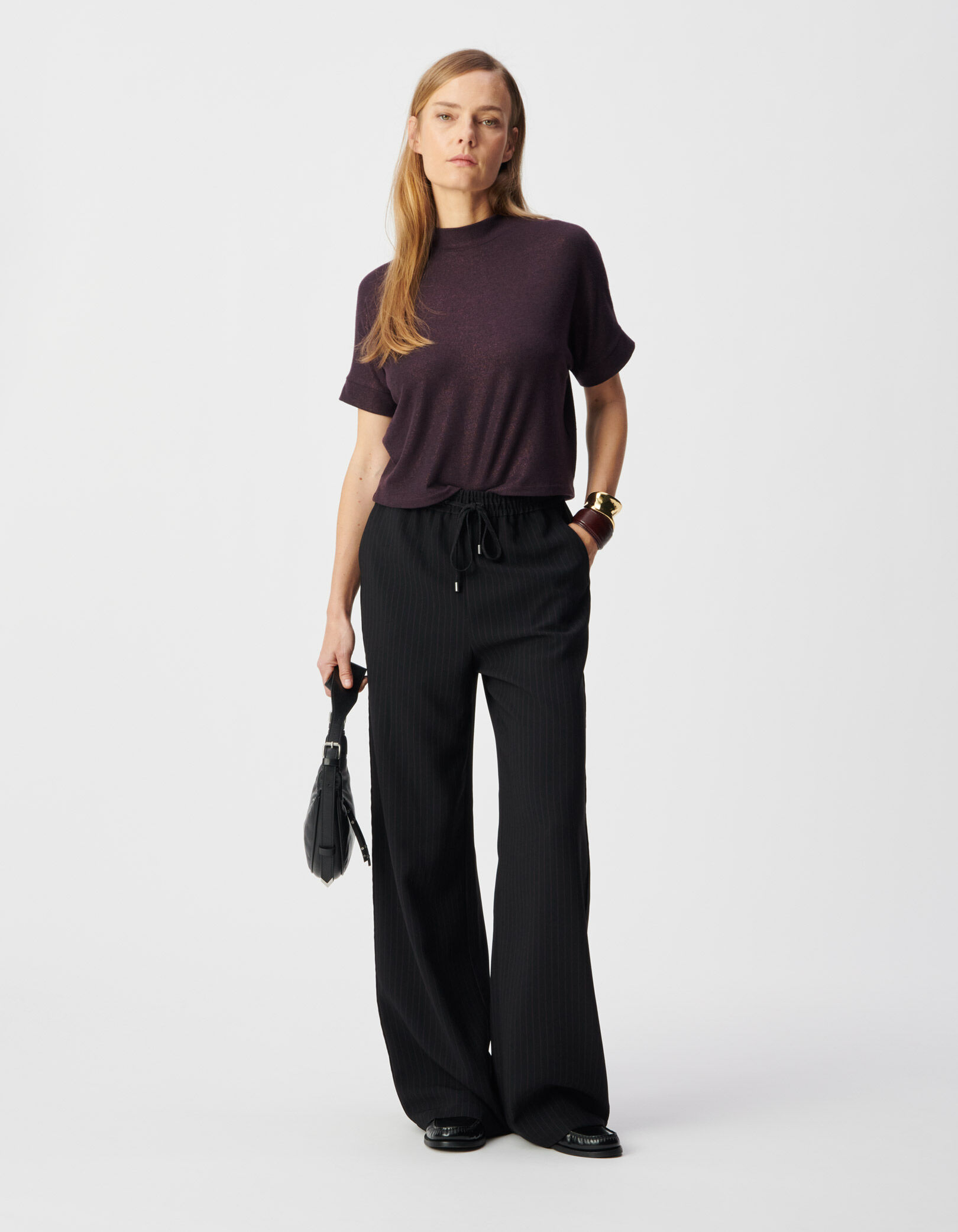 Pantalon de tailleur noir rayures tennis couleur Femme