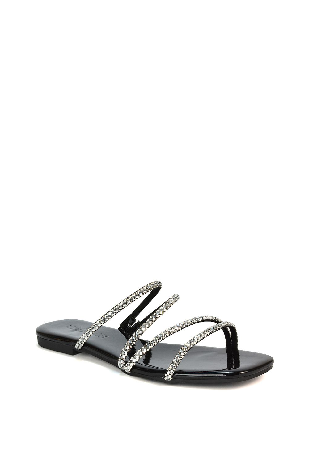 XY London Kiki' Flat Diamante Slider Sandal Shoes With Square Toe