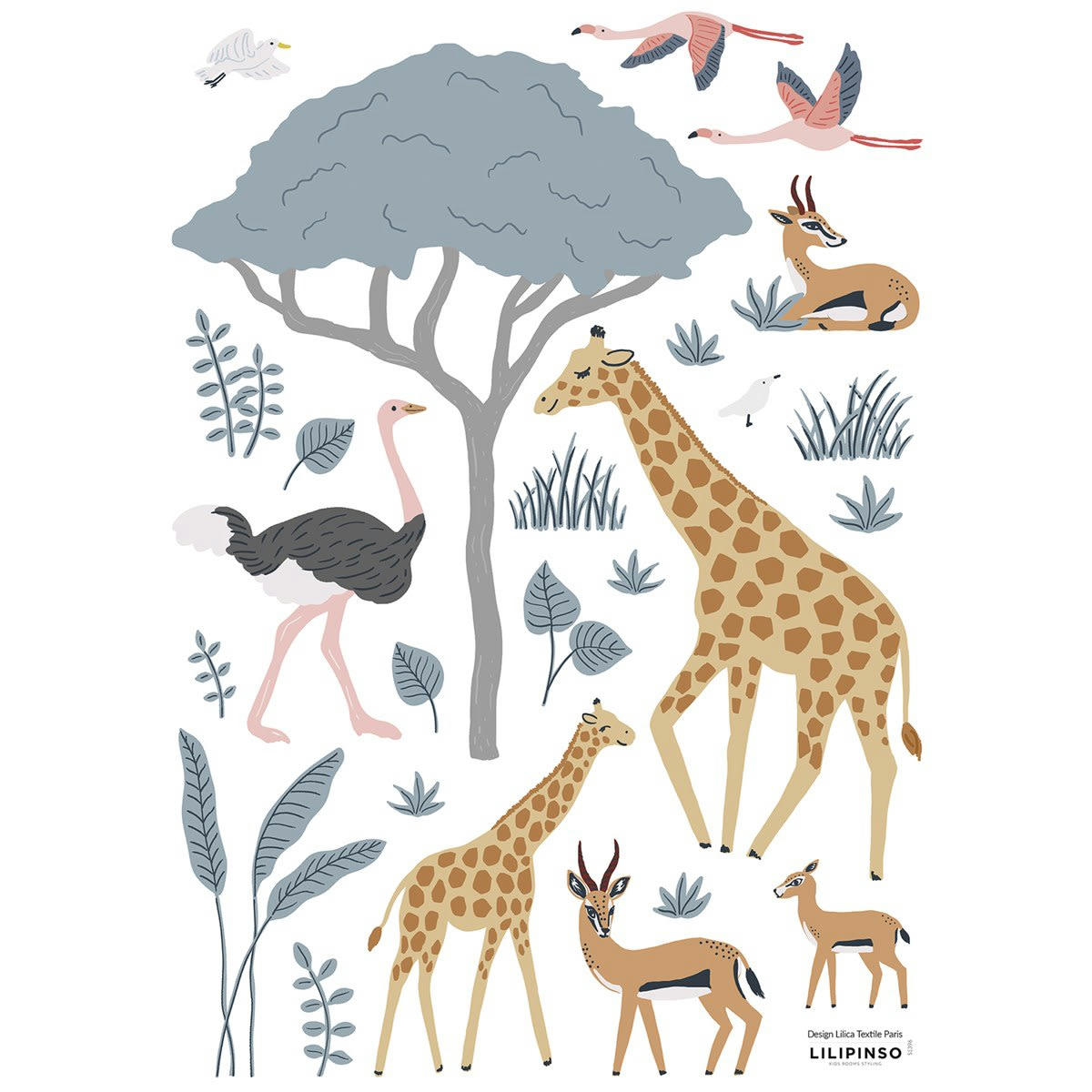 TANZANIA - Planche de stickers animaux sauvages multicolore