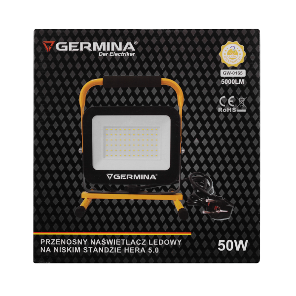 Naświetlacz LED Germina 50W na niskim statywie lampa robocza IP65 1szt.
