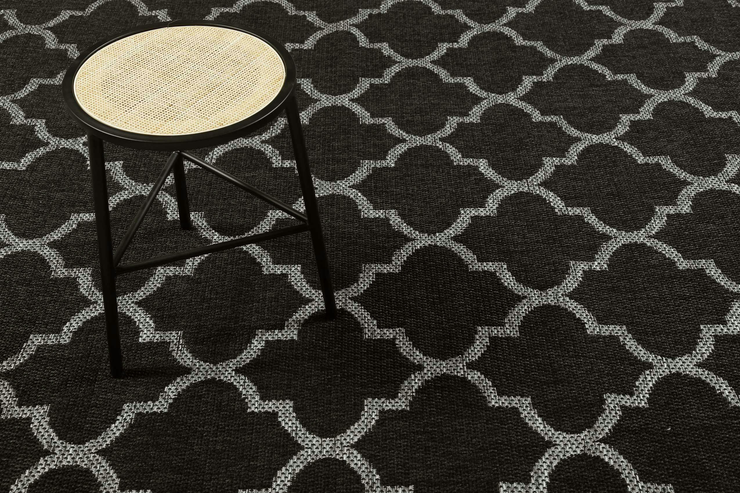 GLEAMY - Tapis exterieur noir motif oriental gris 200x133