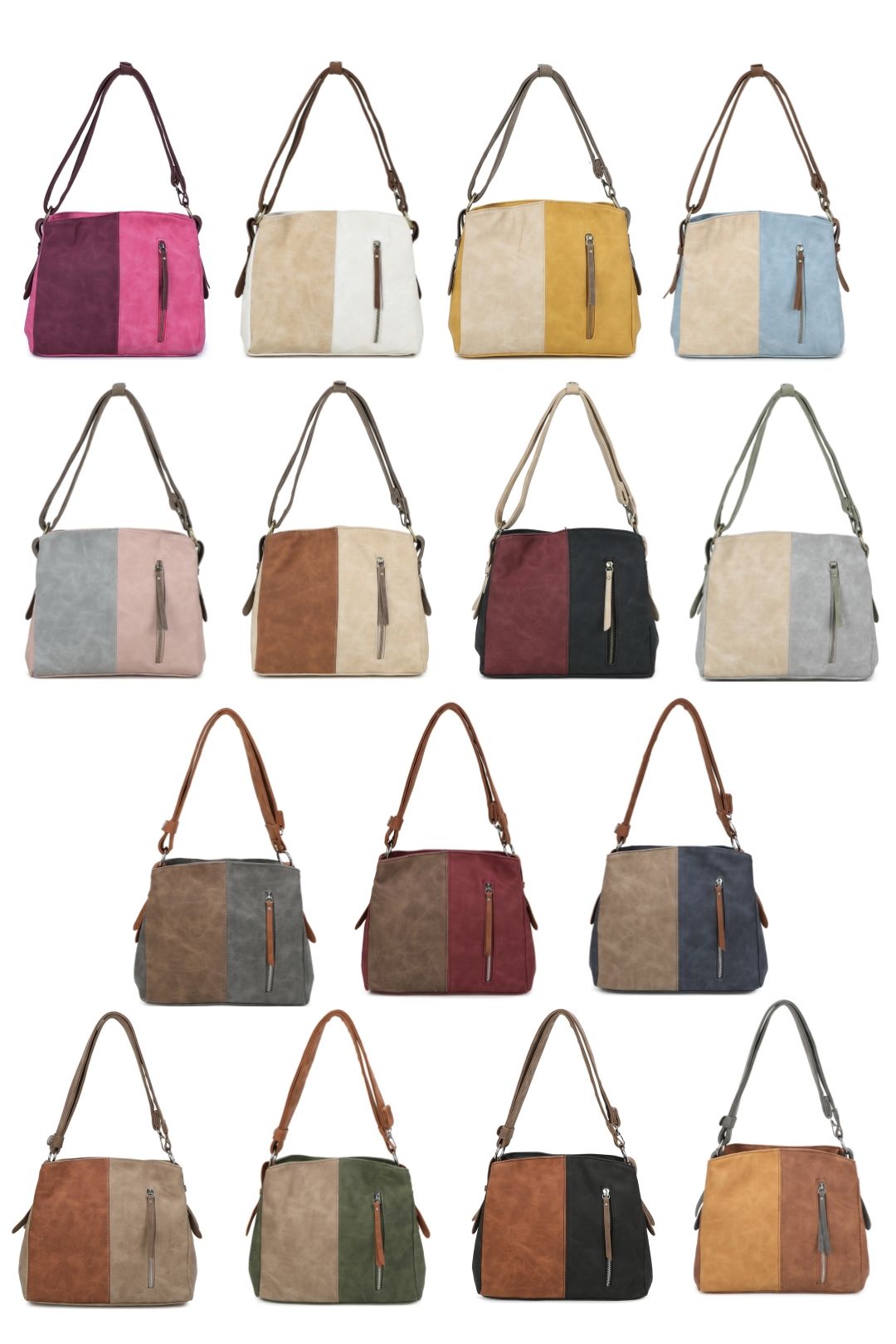 Fontanella Fashion Velna Dual Compartment Strap Adjustable Suede Leather Hobo Bag