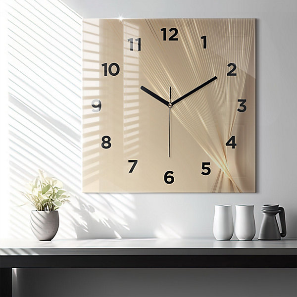 Horloge murale Wallfluent 60x60 cm Avec chiffres Aiguilles noires Lumière abstraite 1 pcs