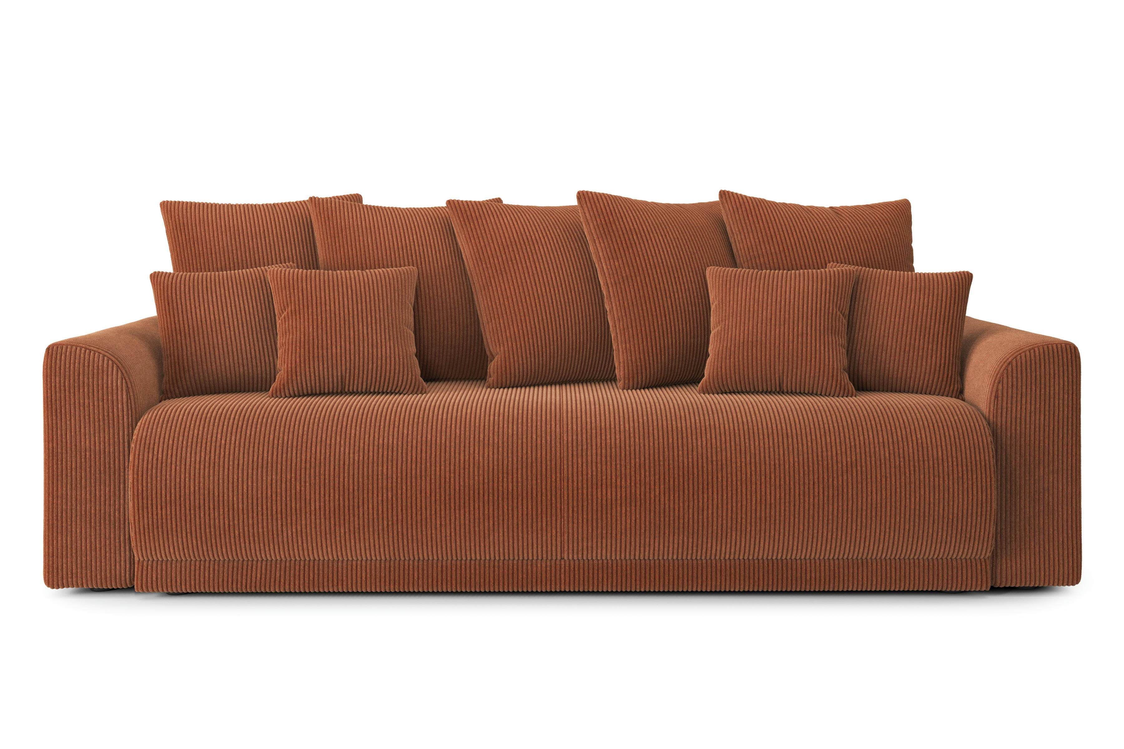 NOVA - Canapé droit convertible en velours côtelé 3 places terracotta