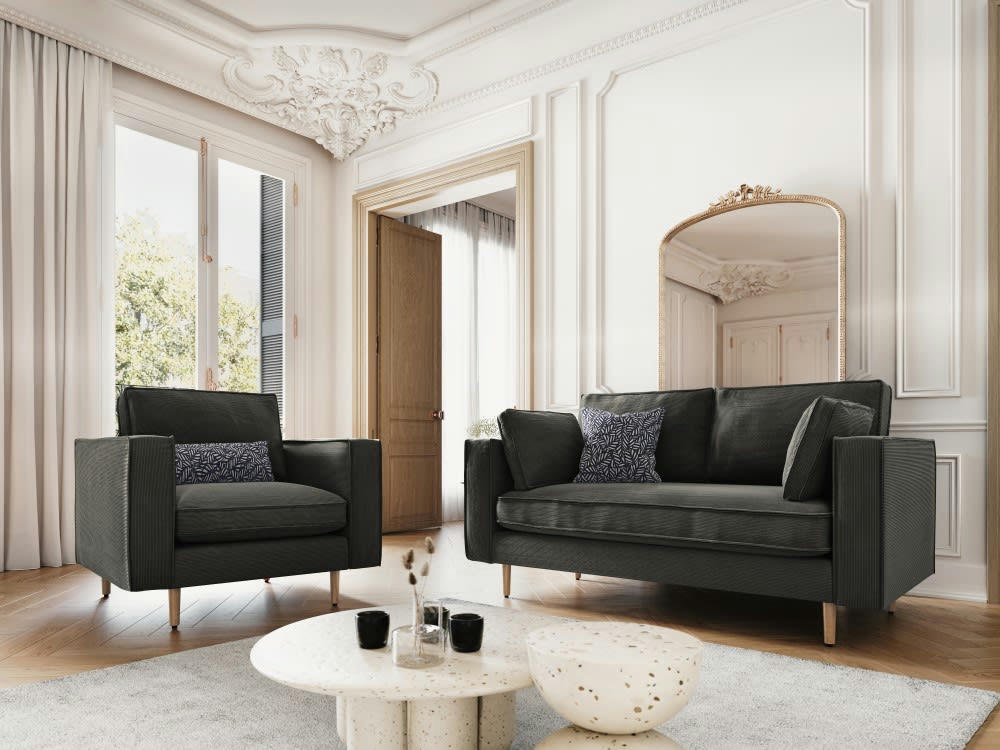 ALEXIS - Fauteuil 1 place en tissu structuré gris foncé