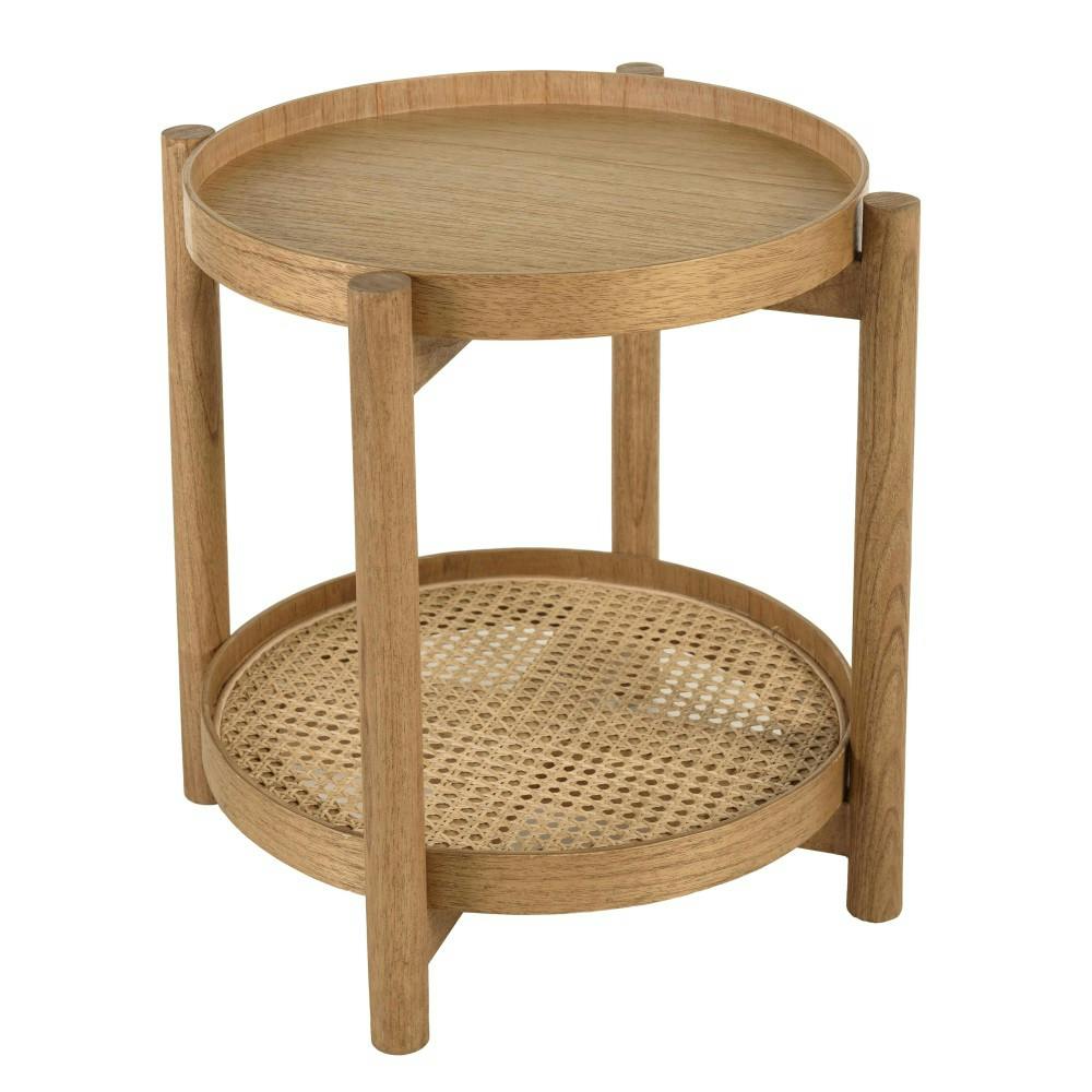 Table d'appoint en mindi 45.5cm avec tablette en rotin naturel TIVARO
