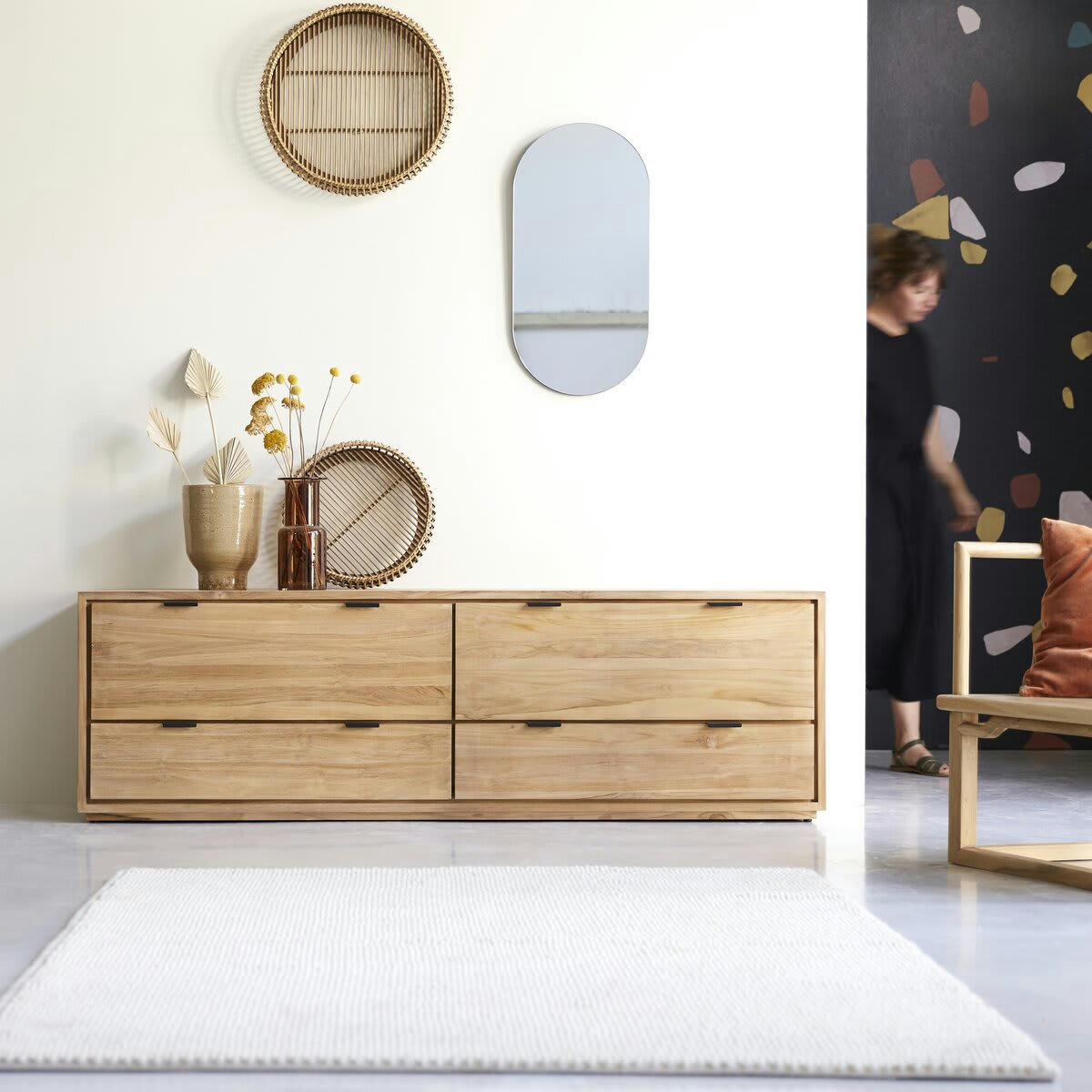 SENSON - Meuble TV en teck massif 180 cm