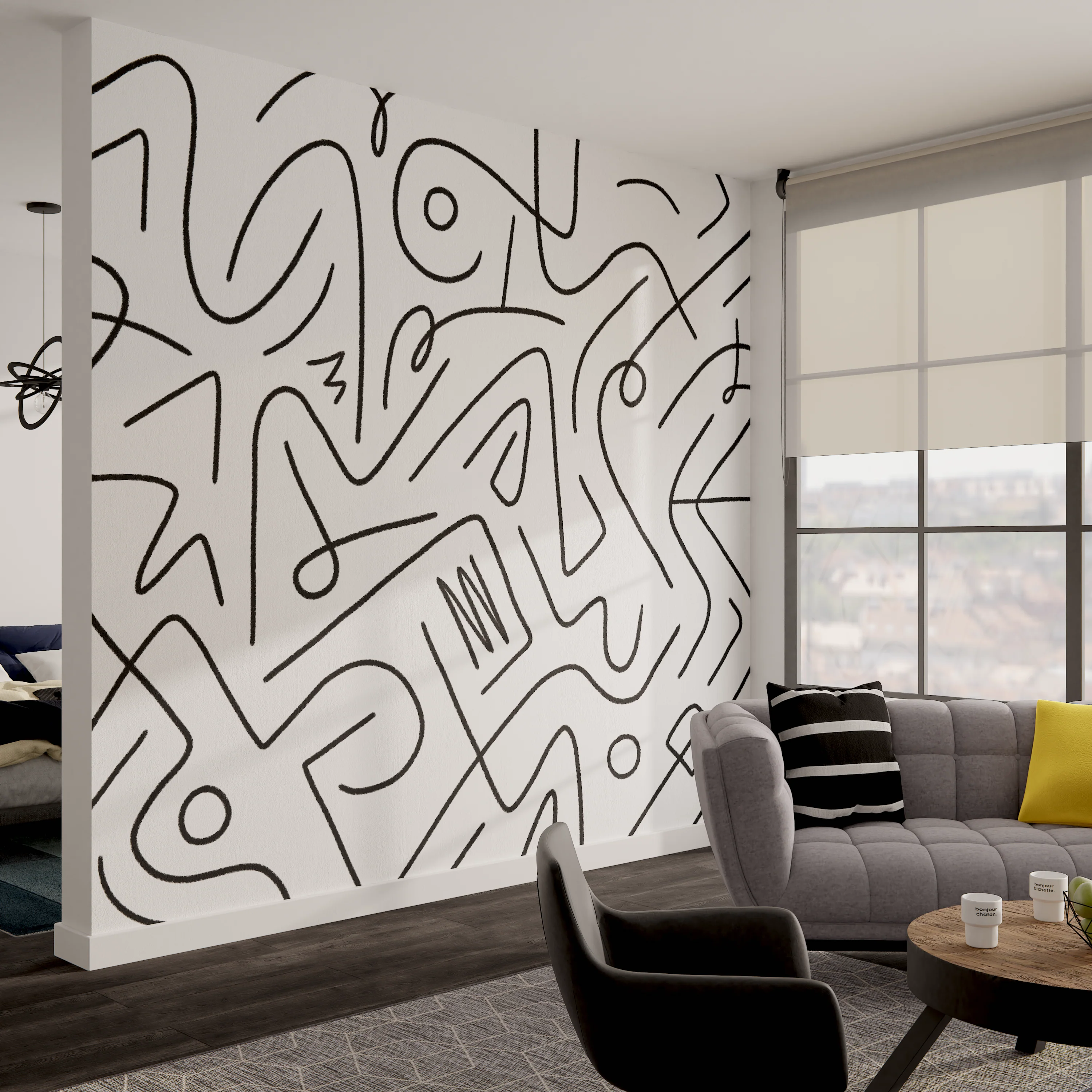 4MURS Papier peint panoramique XL BLACK LINES 300 x 270 cm
