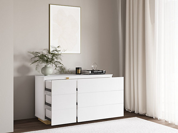Commode 6 tiroirs - Blanc et naturel - NAPOLI II