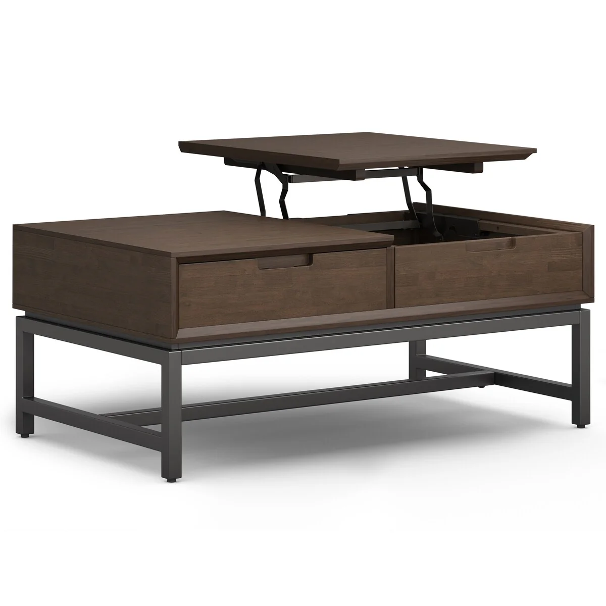 WYNDENHALL Devlin SOLID HARDWOOD 48 inch Wide Rectangle Modern Industrial Lift Top Coffee Table in Walnut Brown