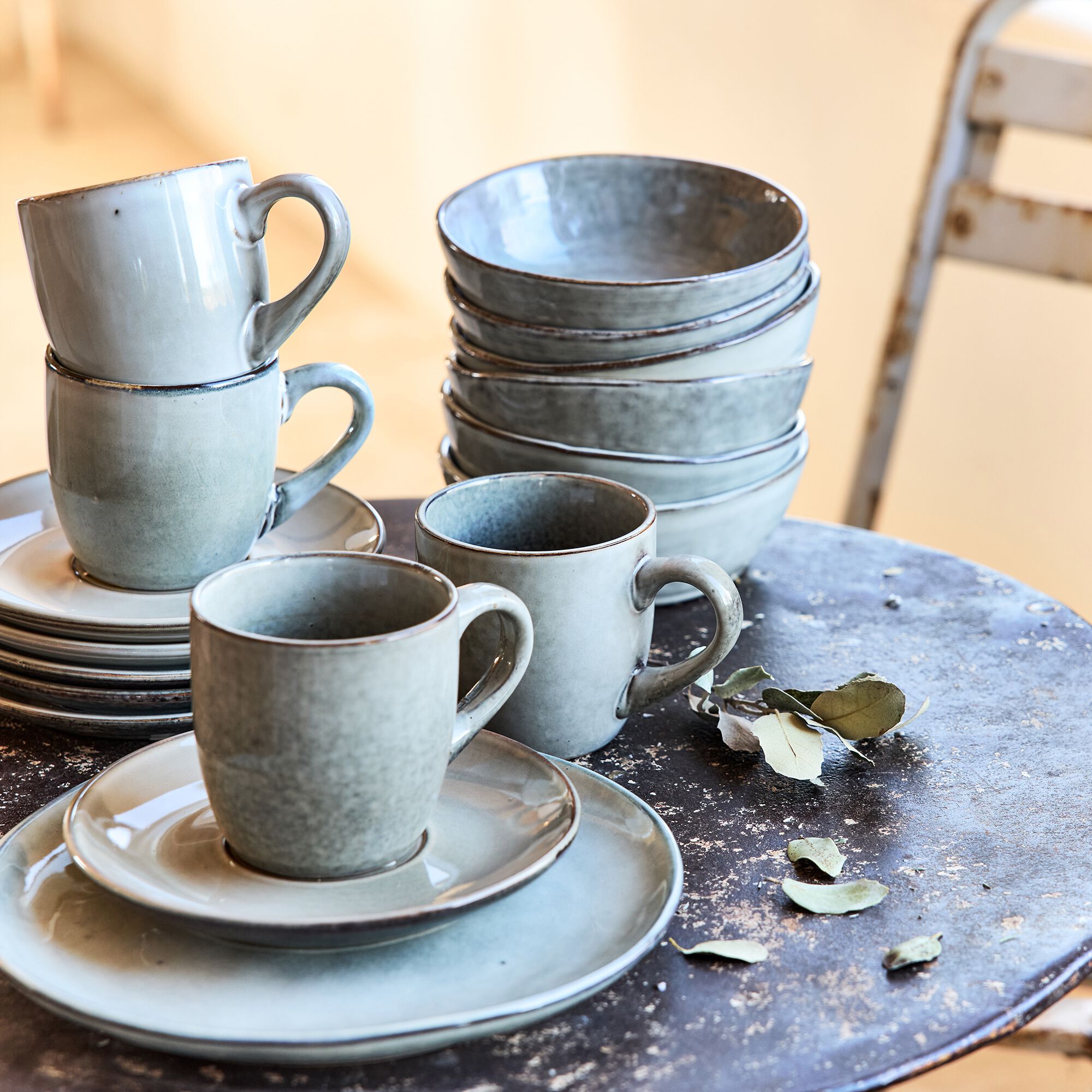 ADAM - Tasse et soucoupe petit-déjeuner en grès 22cl - vert