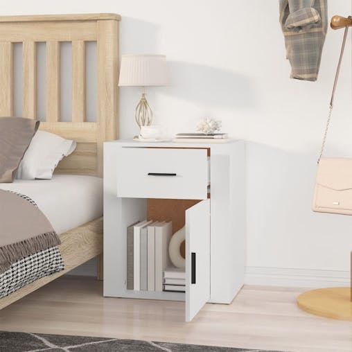 NNEVL Bedside Cabinet White 50x36x60 cm Engineered Wood