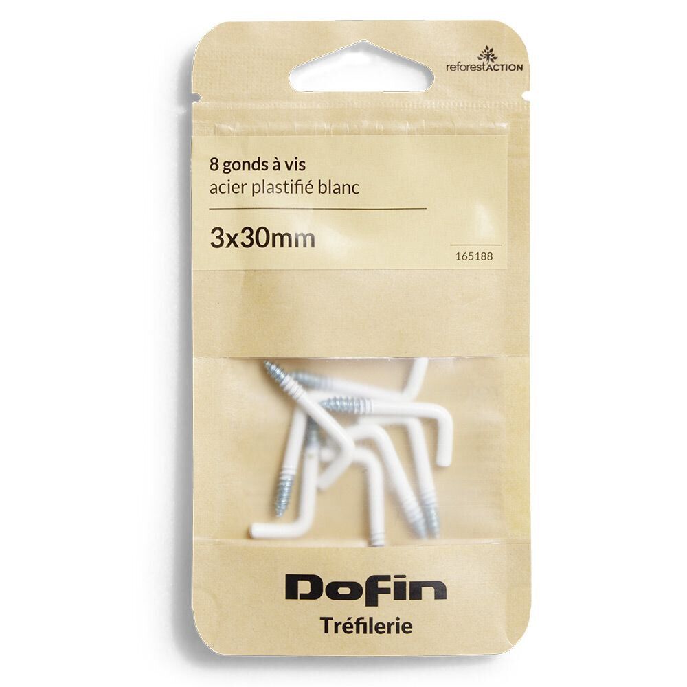 8 gonds à vis acier plastifié blanc - 3x30mm