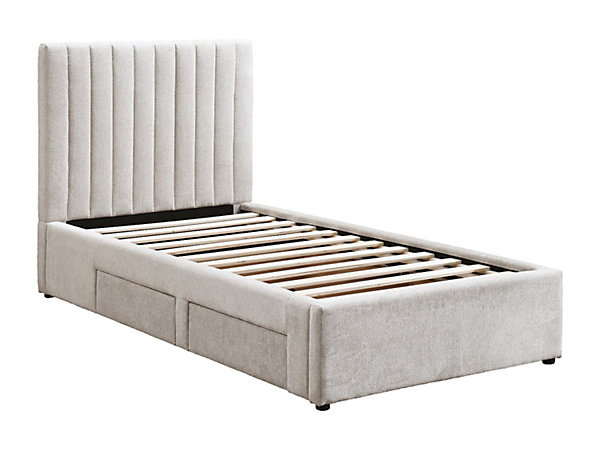 Lit 90 x 190 cm avec 2 tiroirs - Tissu - Beige - SARAH